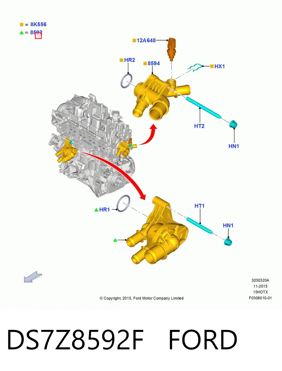 DS7Z8592F Ford Caja del termostato