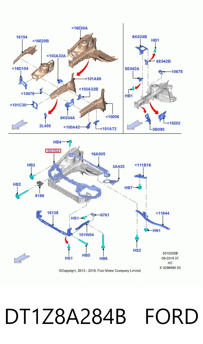 DT1Z8A284B Ford Soporte de radiador superior (panel de montaje para foco)