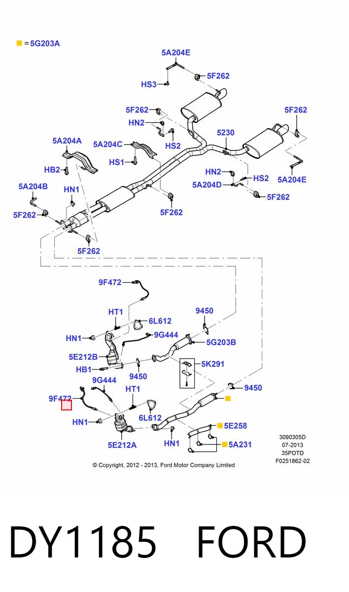 DY1185 Ford Sensor de oxígeno previo al catalizador