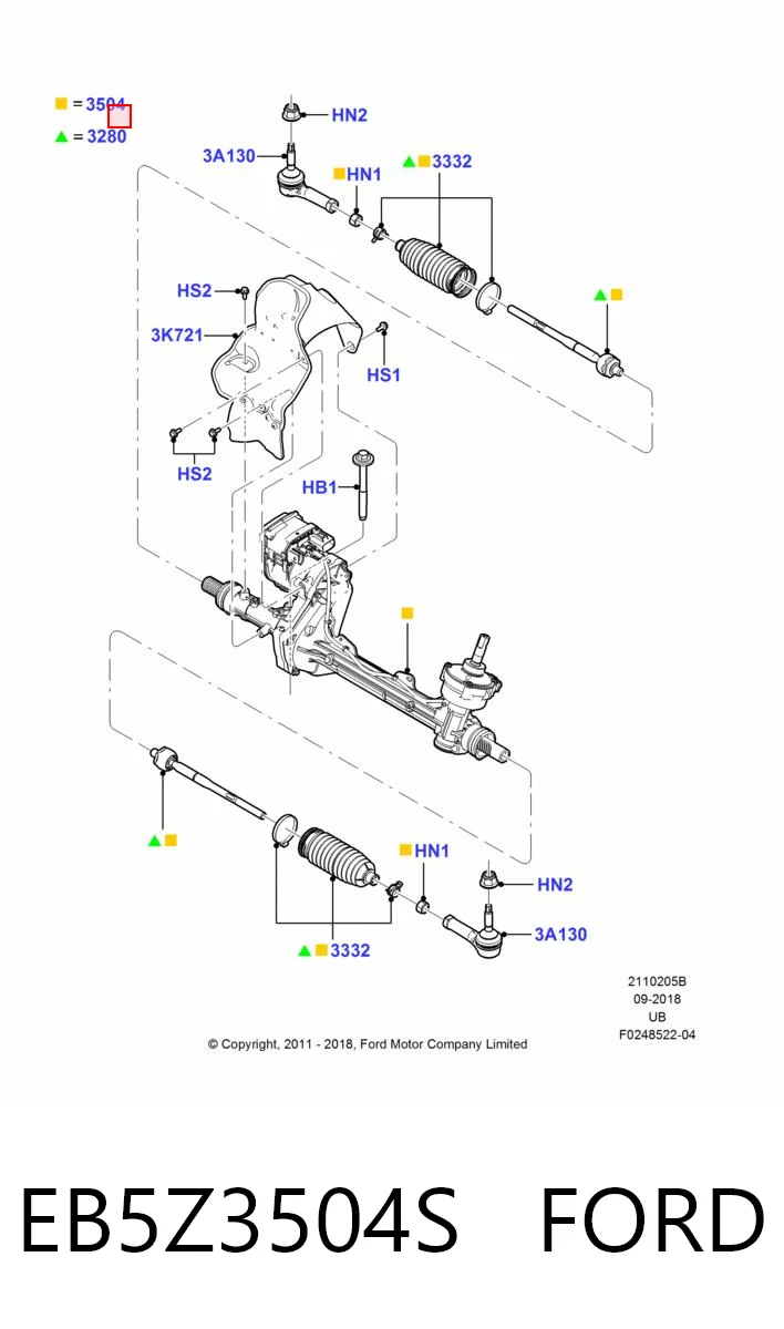 EB5Z3504S Ford Cremallera caja de direccion
