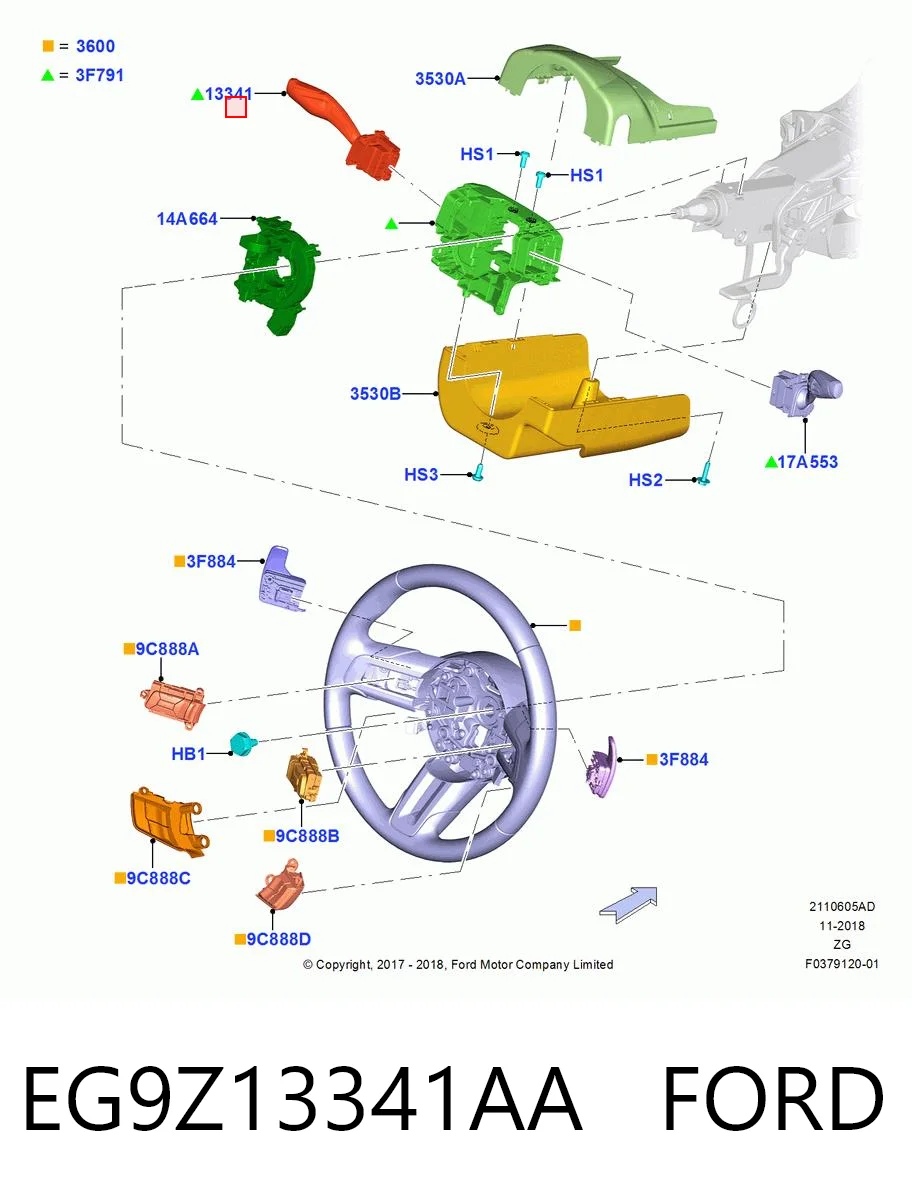 EG9Z13341AA Ford Conmutador izquierdo de la columna de dirección
