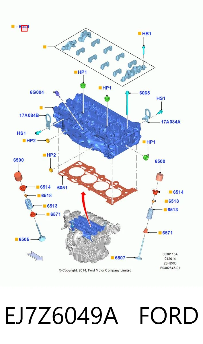 EJ7Z6049A Ford Cabeza del motor