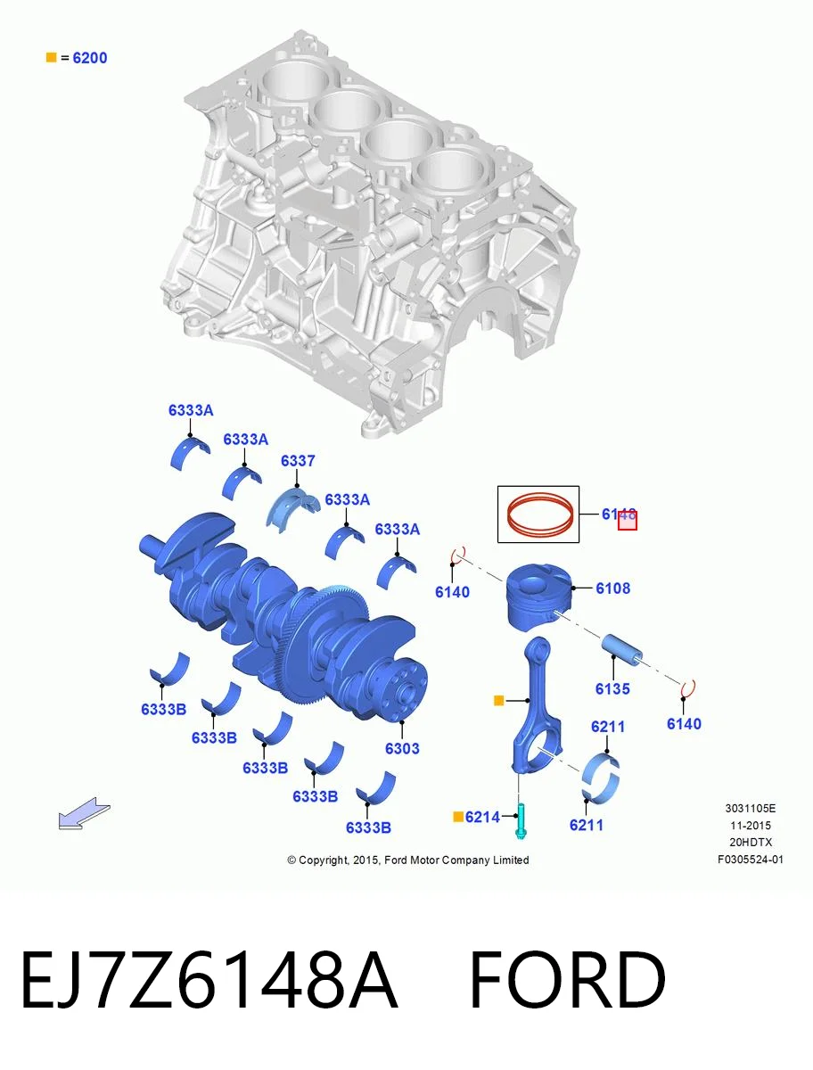 EJ7Z6148A Ford Juego de anillos de pistón para 1 cilindro, STD