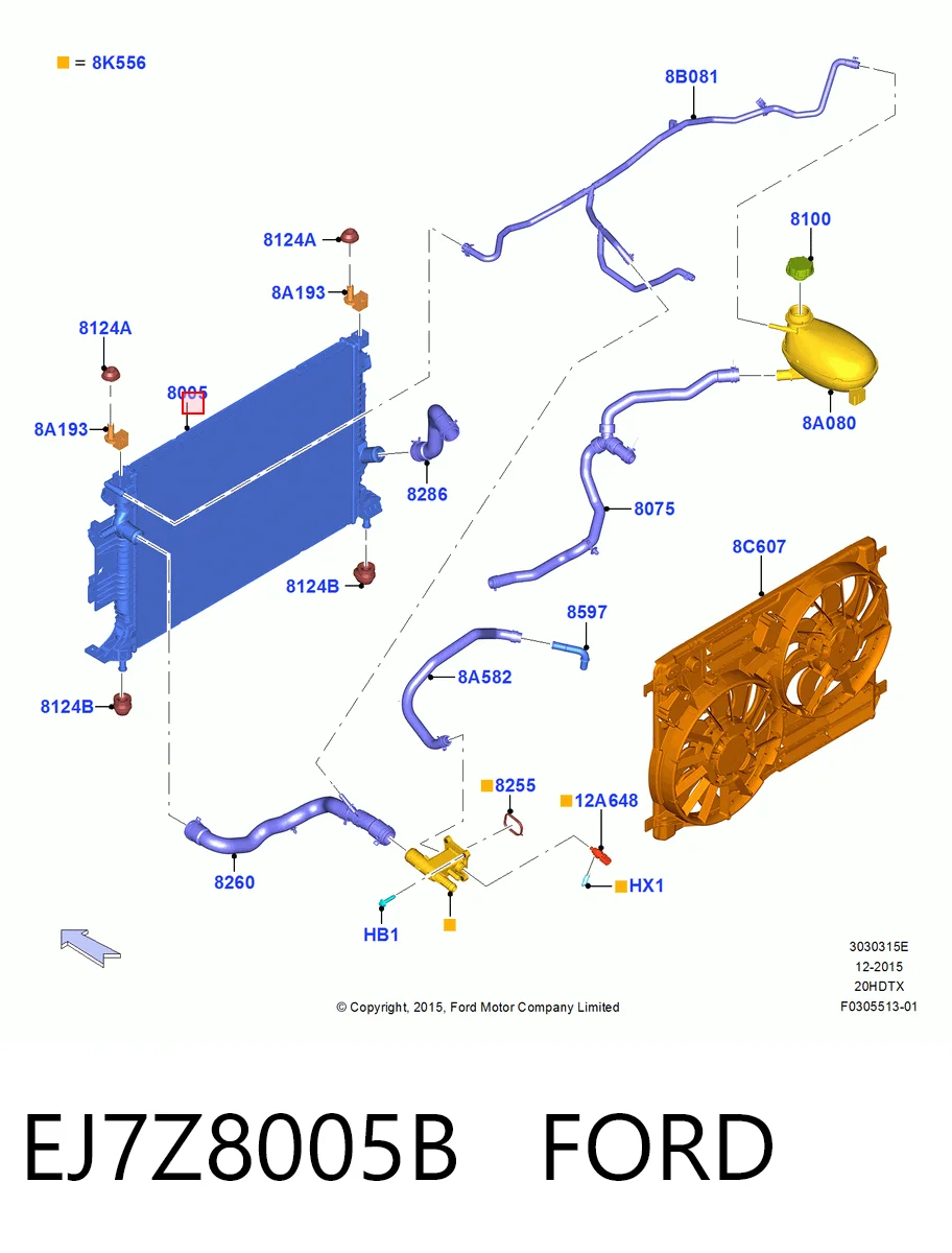 Radiador de refrigeración del motor EJ7Z8005B FORD