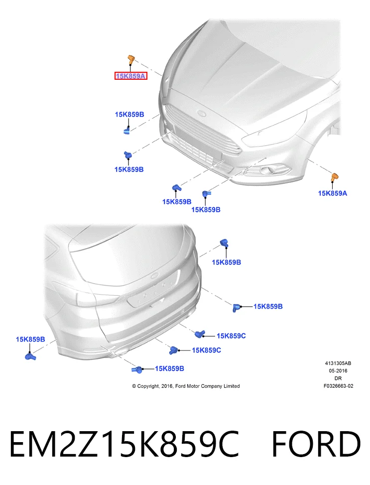 Sensor de aparcamiento delantero lateral EM2Z15K859C FORD