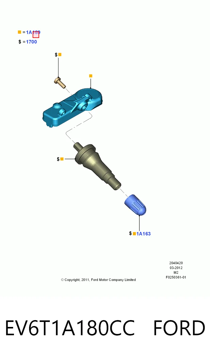 EV6T1A180CC Ford Sensor de presión de neumáticos (TPMS)