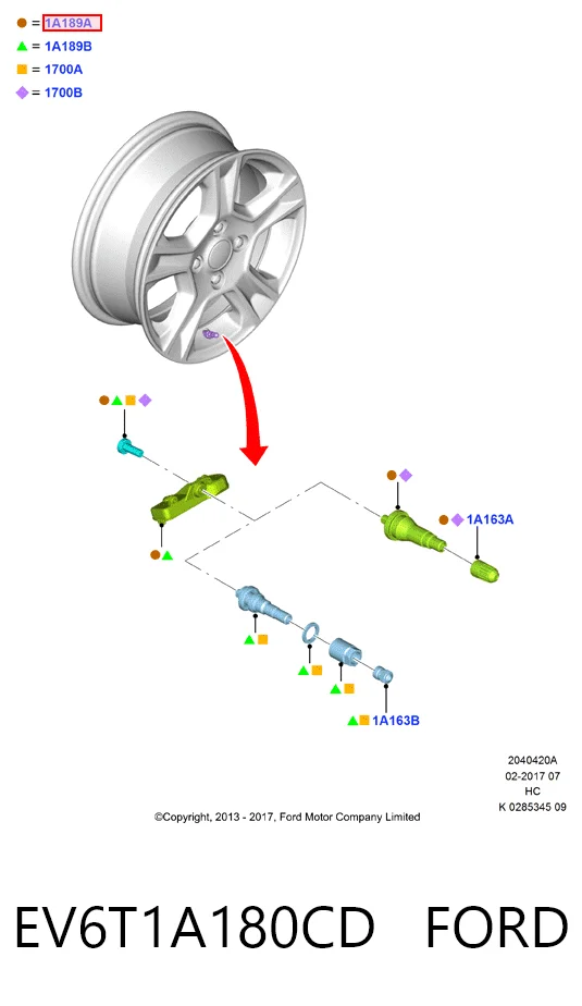 EV6T1A180CD Ford Sensor de presión de neumáticos (TPMS)