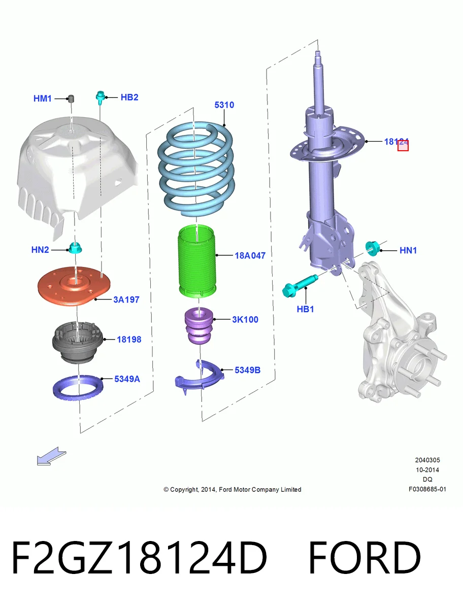 F2GZ18124D Ford Amortiguador frontal izquierdo