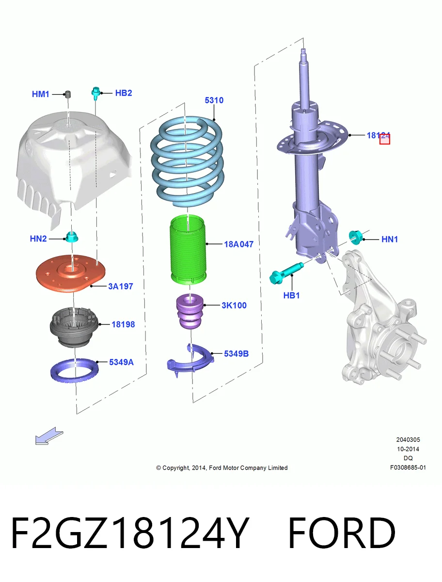 F2GZ18124Y Ford Amortiguador eje delantero derecha