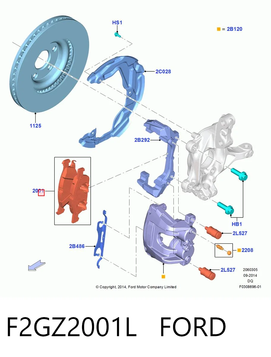 Pastillas de freno delanteras de disco F2GZ2001L FORD