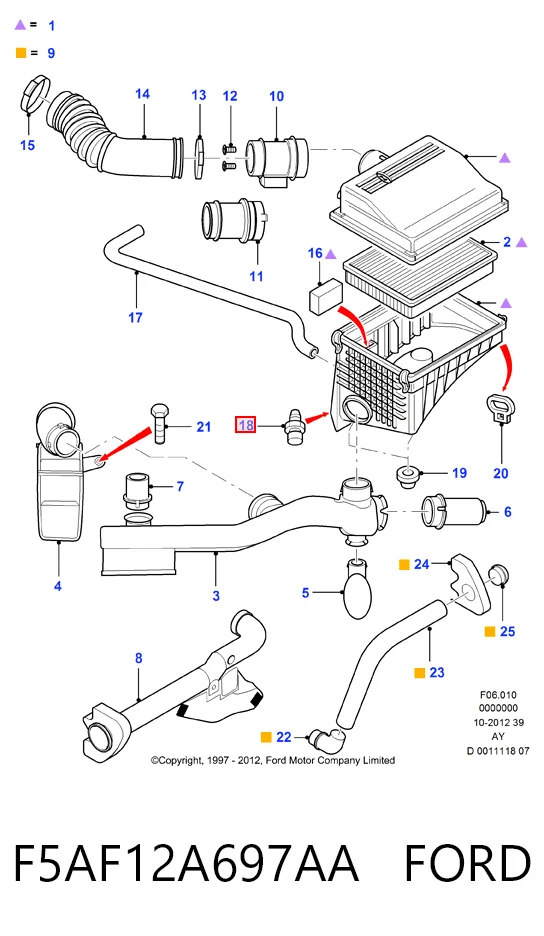 F5AF12A697AA Ford Sensor de temperatura del aire de admisión