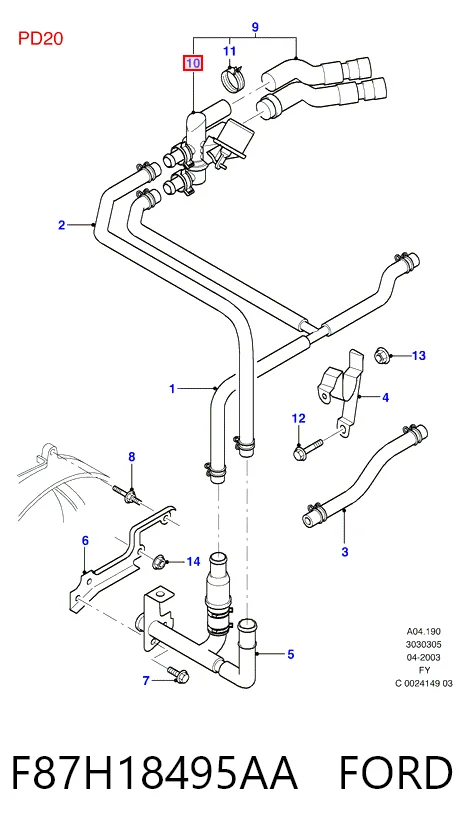 F87H18495AA Ford Valvula del calefactor