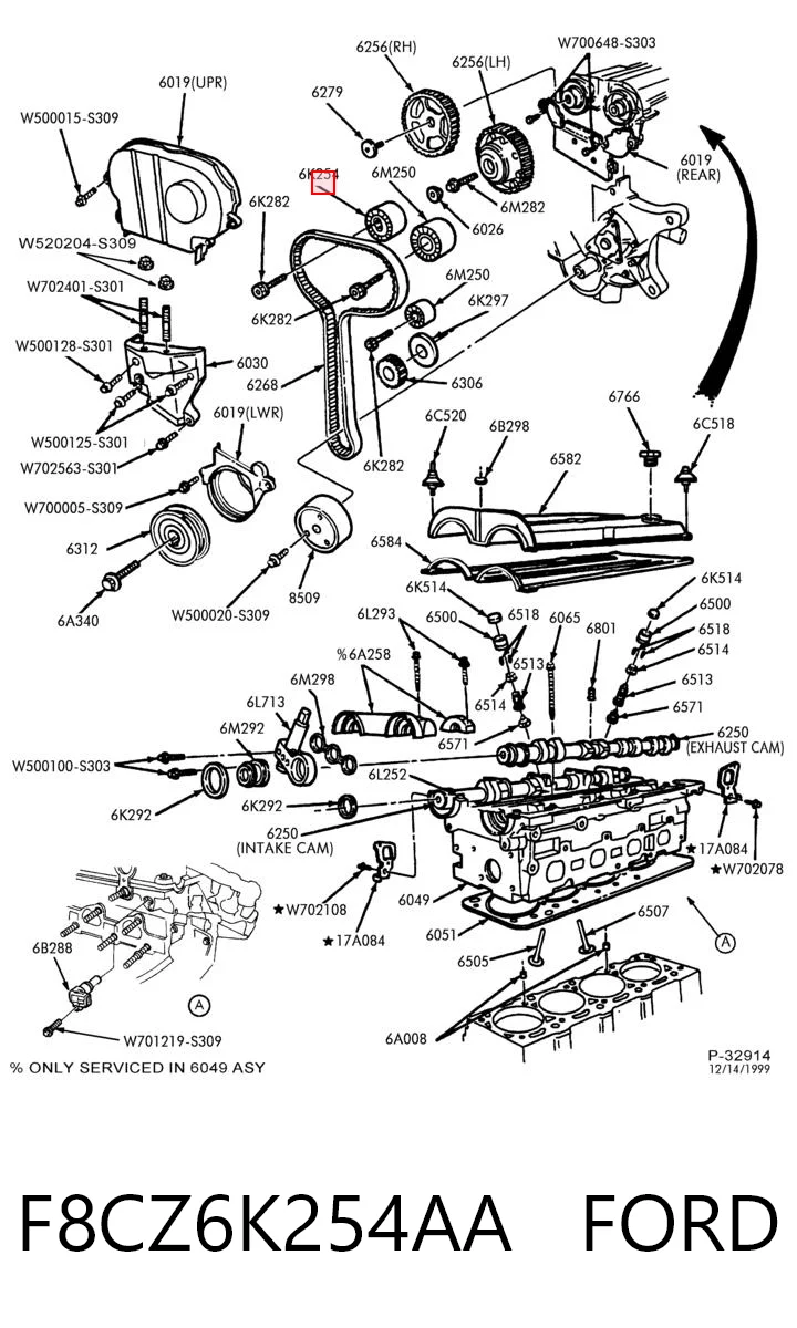 Rodillo tensor de la correa de distribución F8CZ6K254AA FORD