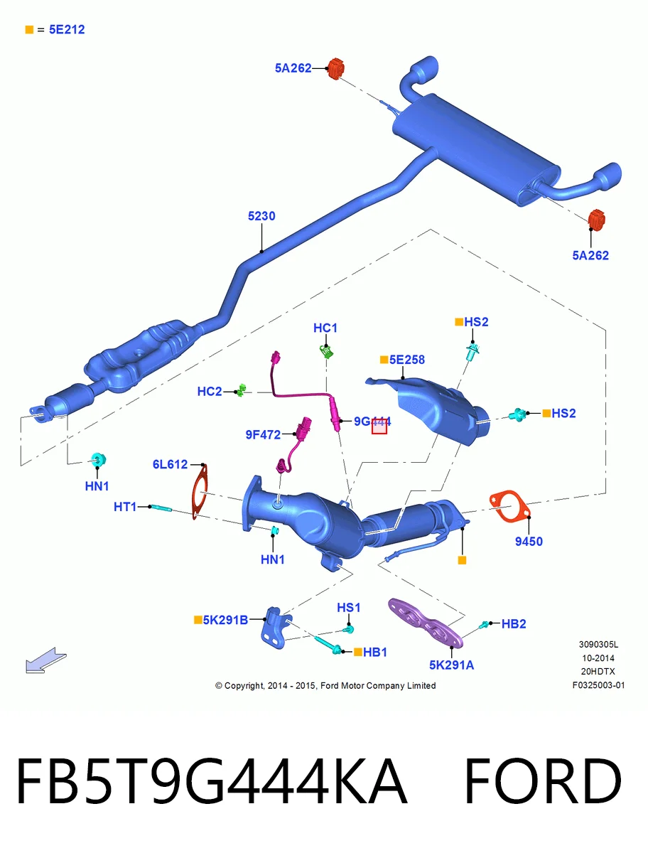 FB5T9G444KA Ford Sonda lambda de oxígeno posterior al catalizador