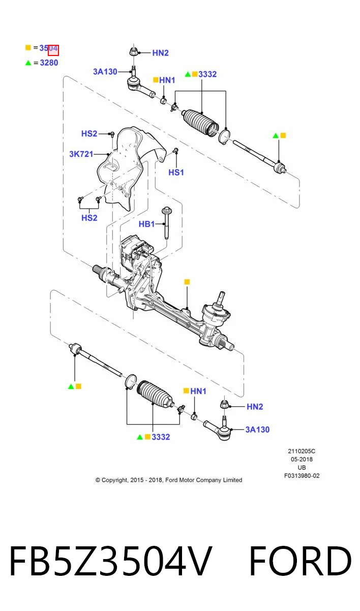 FB5Z3504V Ford Cremallera caja de direccion