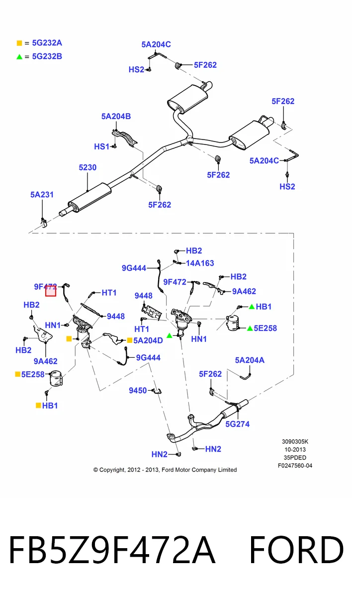 FB5Z9F472A Ford Sensor de oxígeno previo al catalizador