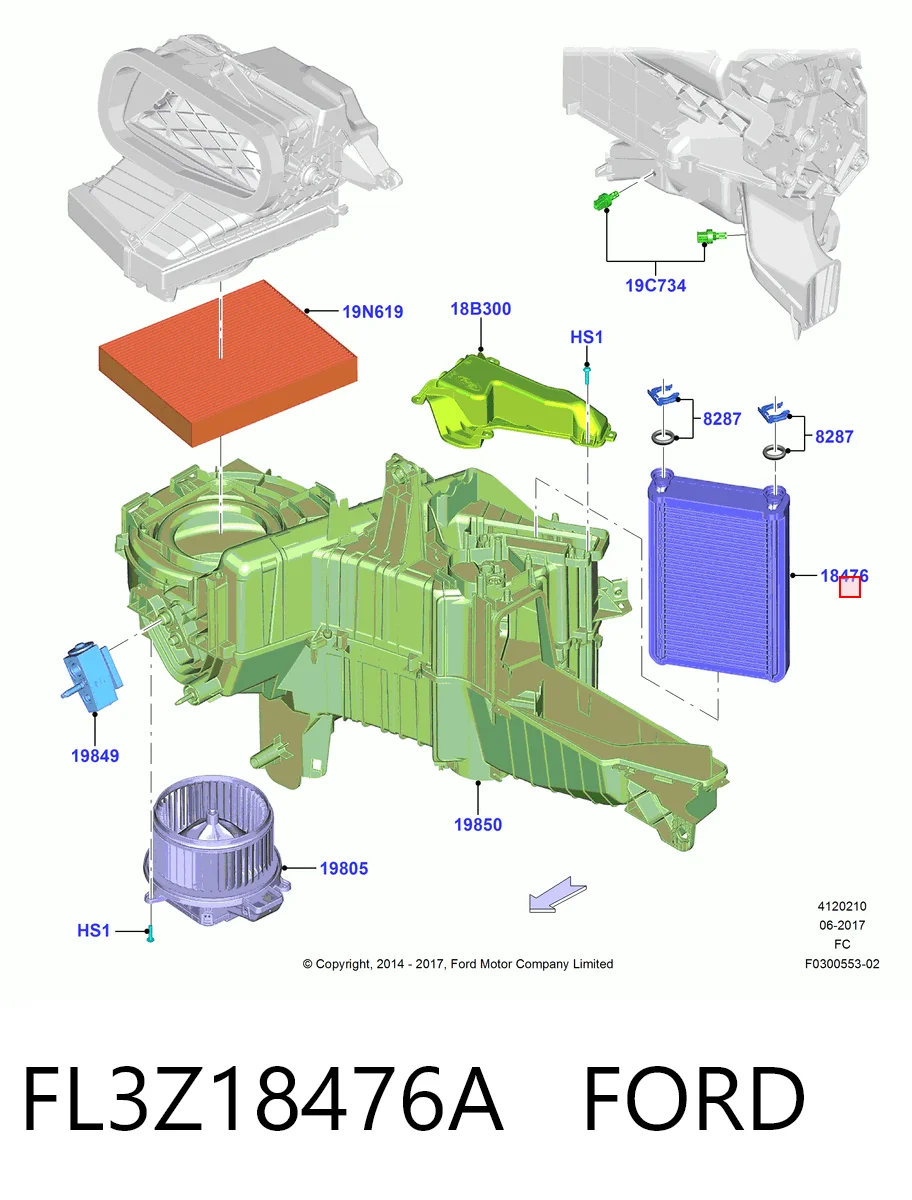 FL3Z18476A Ford Radiador interior