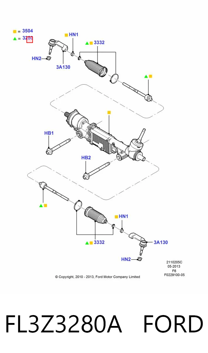 FL3Z3280A Ford Barra de direccion coche