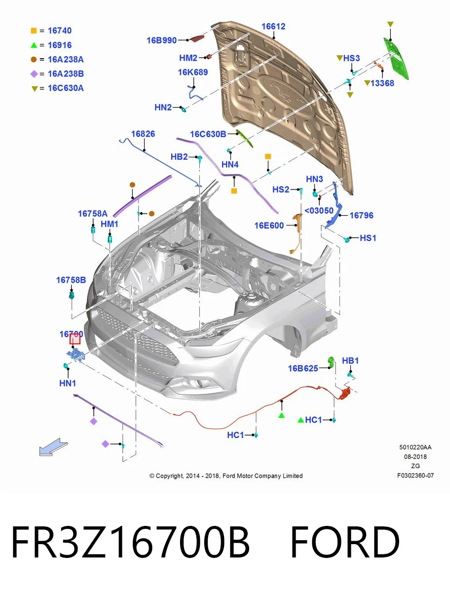 Cerradura de Capot para Ford Mustang VI ZG