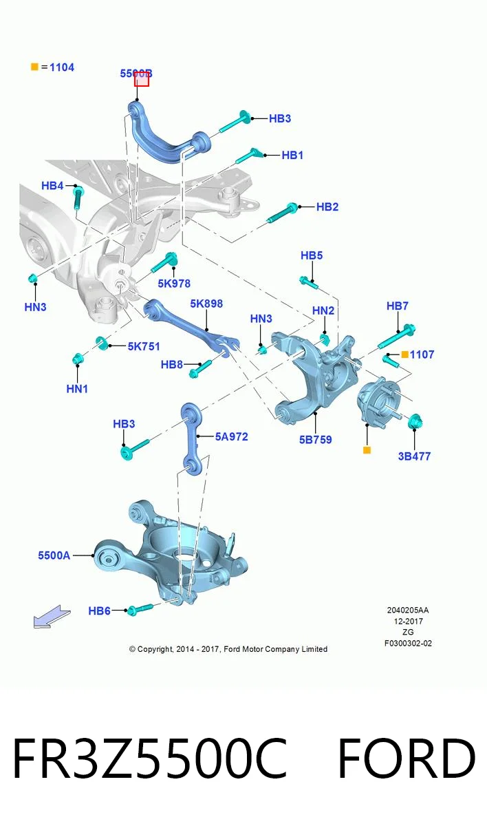FR3Z5500C Ford Brazo superior derecho de la suspensión trasera