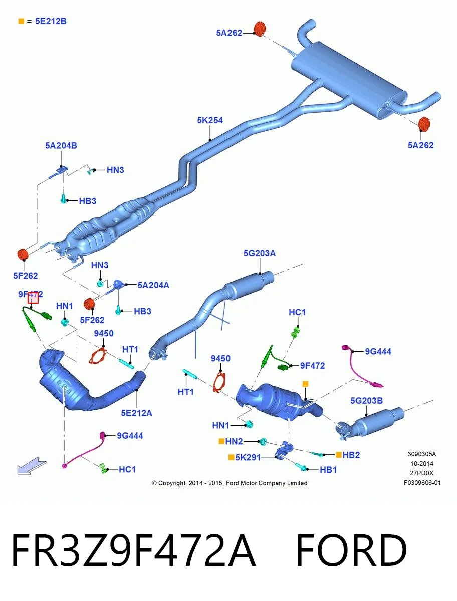FR3Z9F472A Ford Sensor de oxígeno previo al catalizador