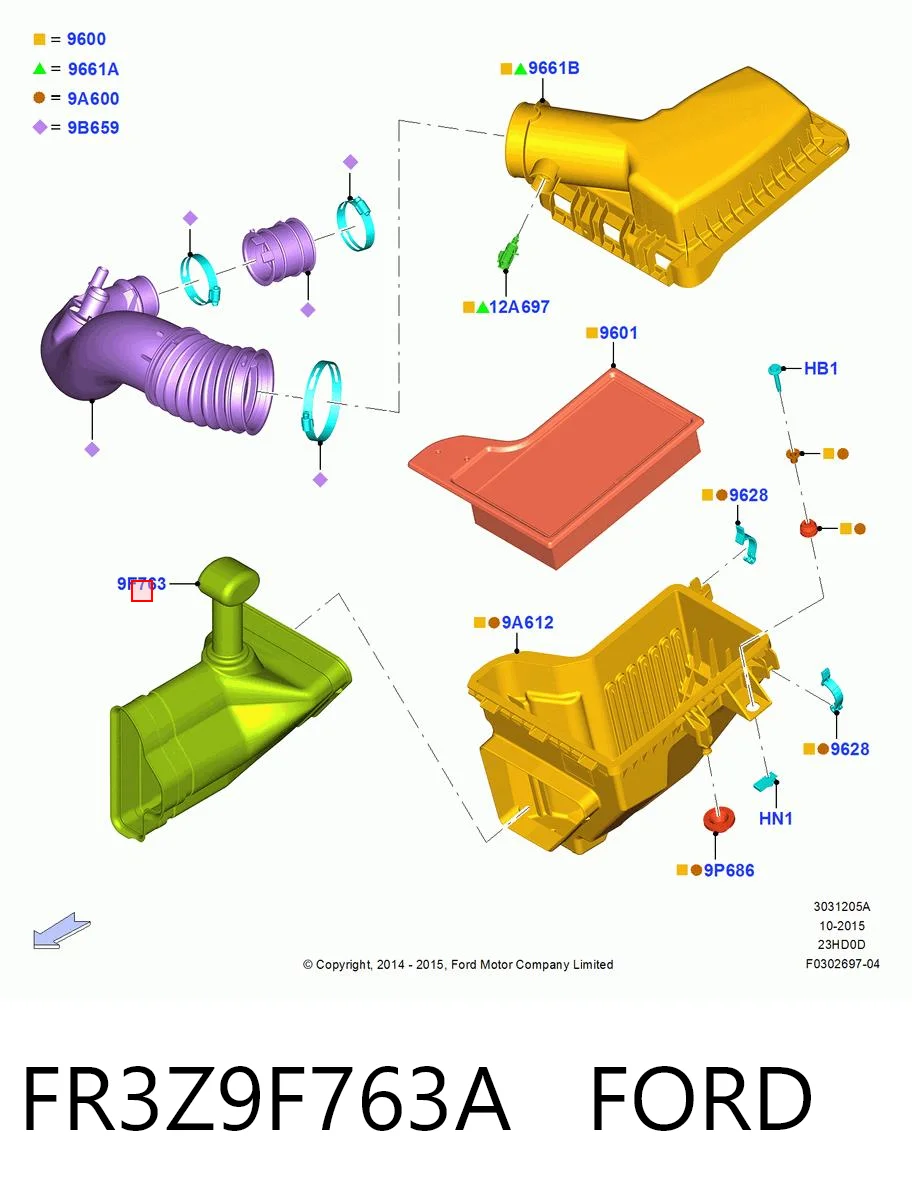 FR3Z9F763A Ford Resonador del filtro de aire