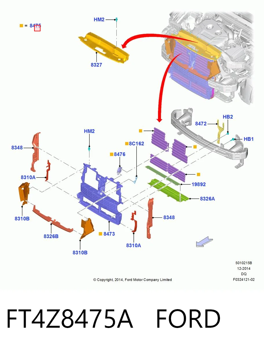 FT4Z8475A Ford Persiana del radiador