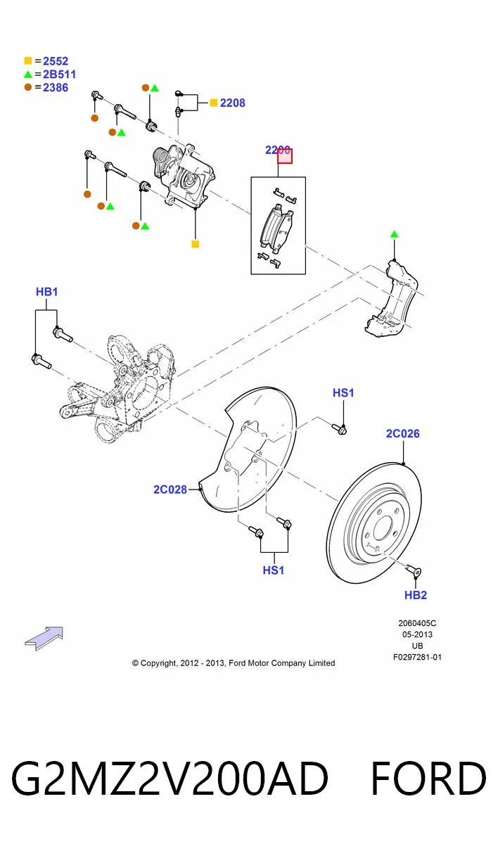 G2MZ2V200AD Ford Pastillas freno traseras