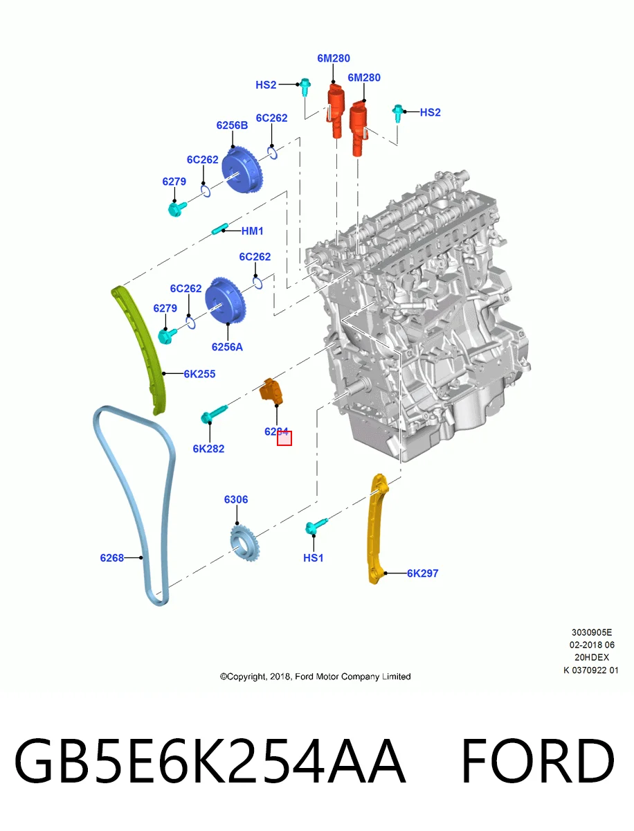GB5E6K254AA Ford Tensor de cadena de distribución