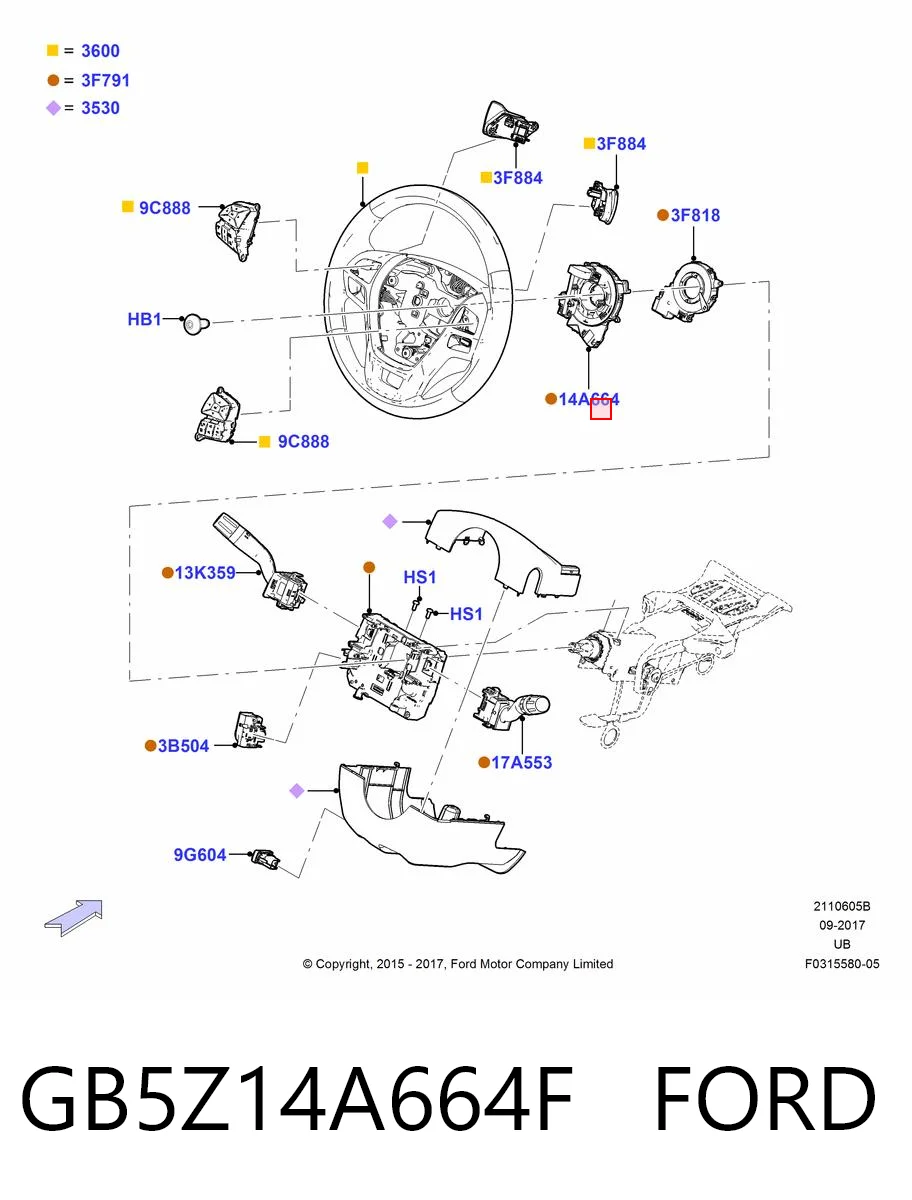 GB5Z14A664F Ford Anillo de AIRBAG 