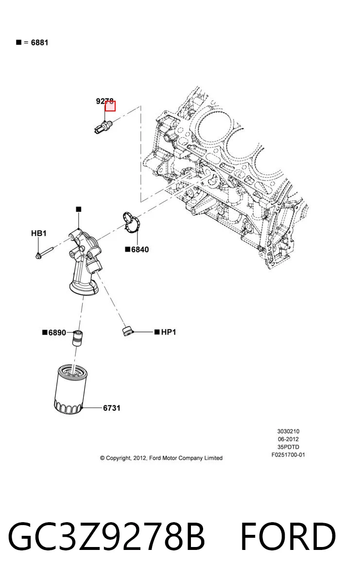 GC3Z9278B Ford Indicador de presión del aceite