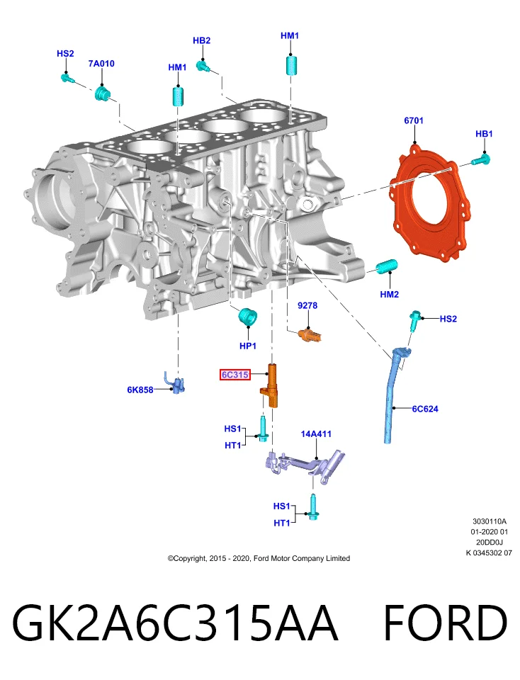 GK2A6C315AA Ford Sensor de posición del cigüeñal