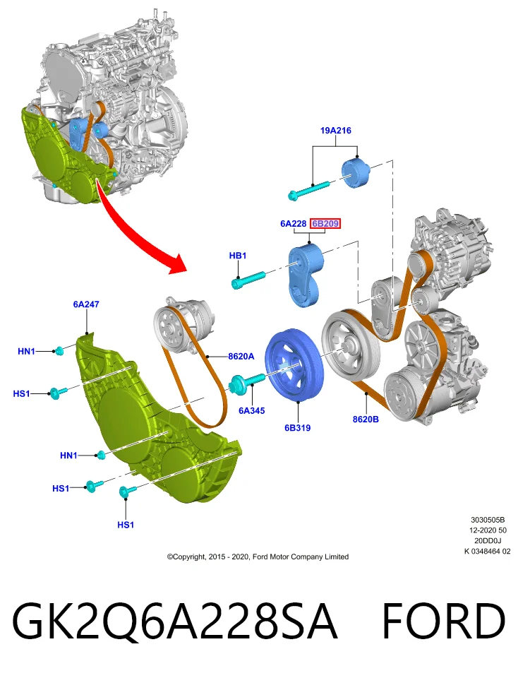 GK2Q6A228SA Ford Tensor de correa de alternador