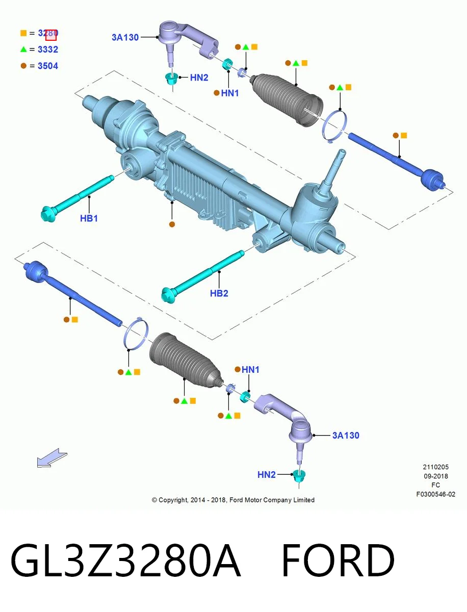 GL3Z3280A Ford Barra de direccion coche