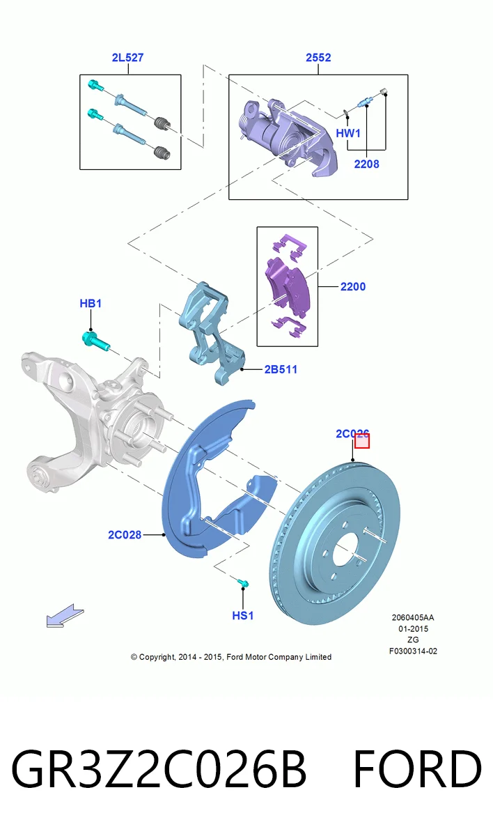 GR3Z2C026B Ford Freno de disco trasero