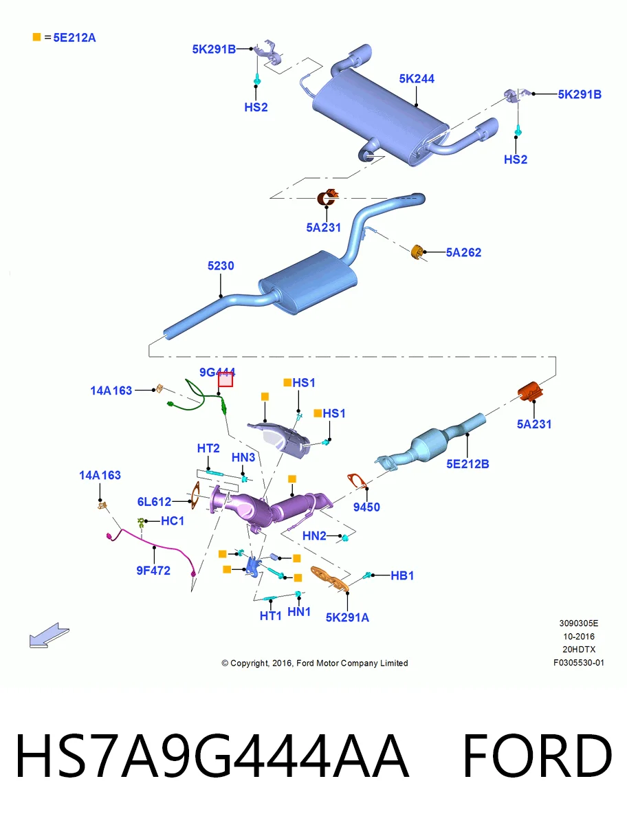 HS7A9G444AA Ford Sonda lambda de oxígeno posterior al catalizador