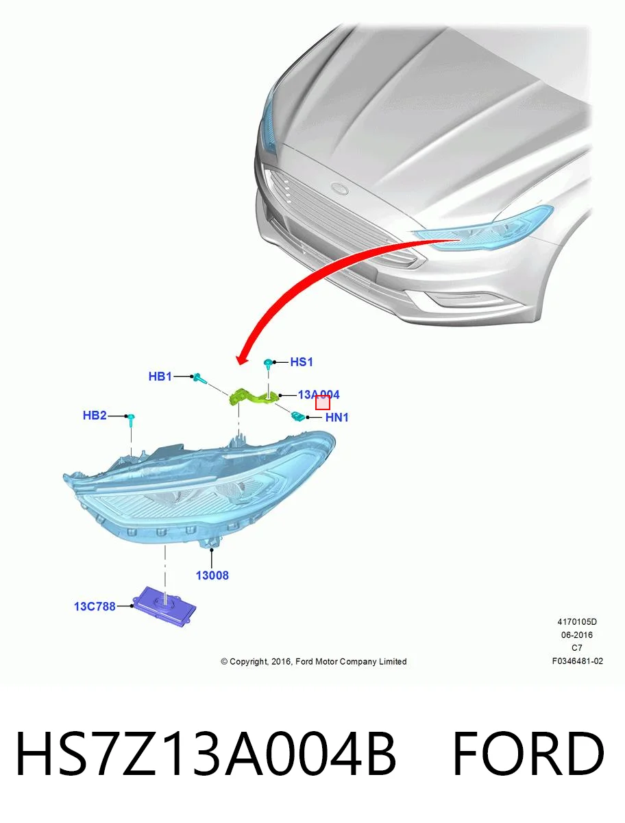 HS7Z13A004B Ford Soporte de fijación del faro delantero derecho