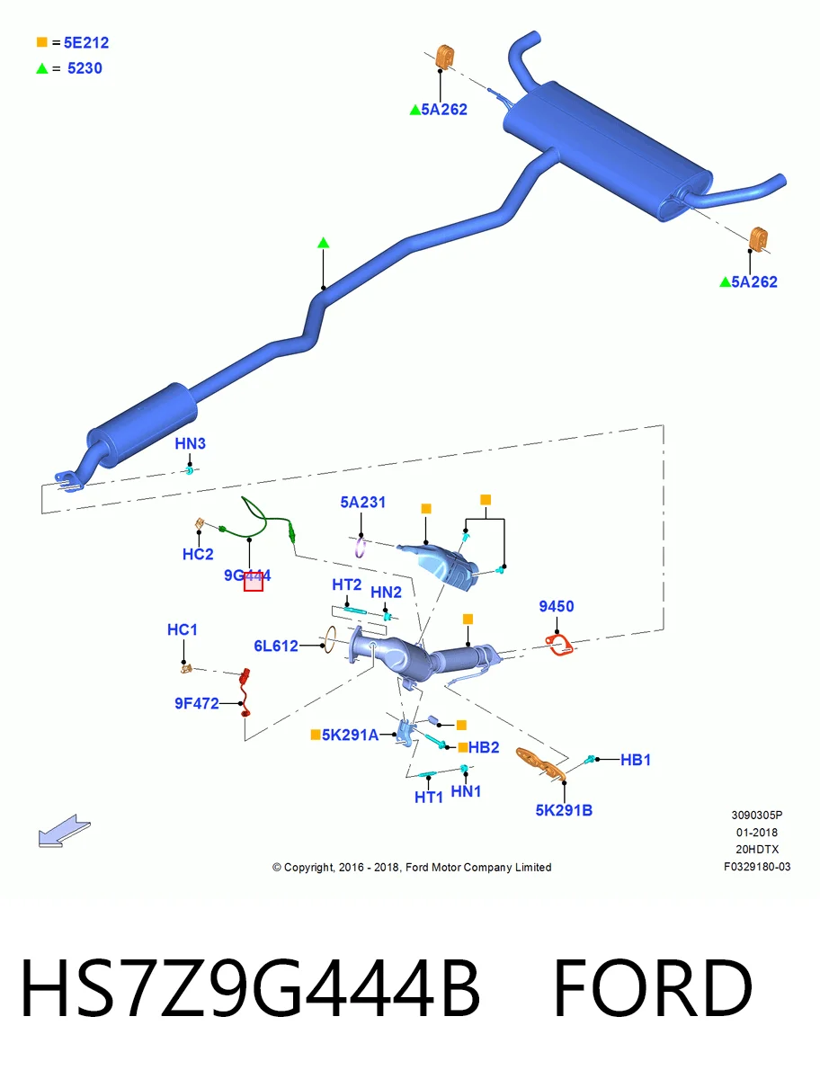 HS7Z9G444B Ford Sonda lambda de oxígeno posterior al catalizador