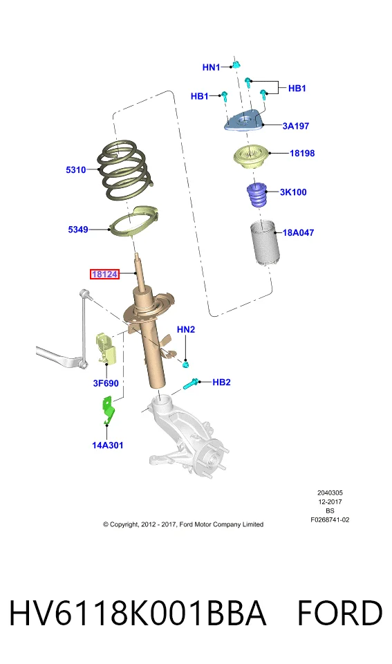 Amortiguador delantero izquierdo HV6118K001BBA FORD