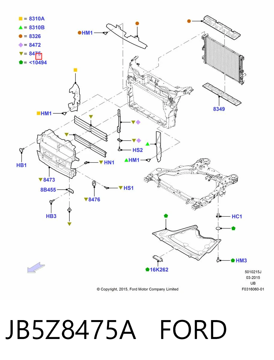 JB5Z8475A Ford Persiana del radiador