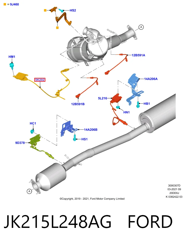 JK215L248AG Ford Sensor de óxidos de nitrógeno NOx