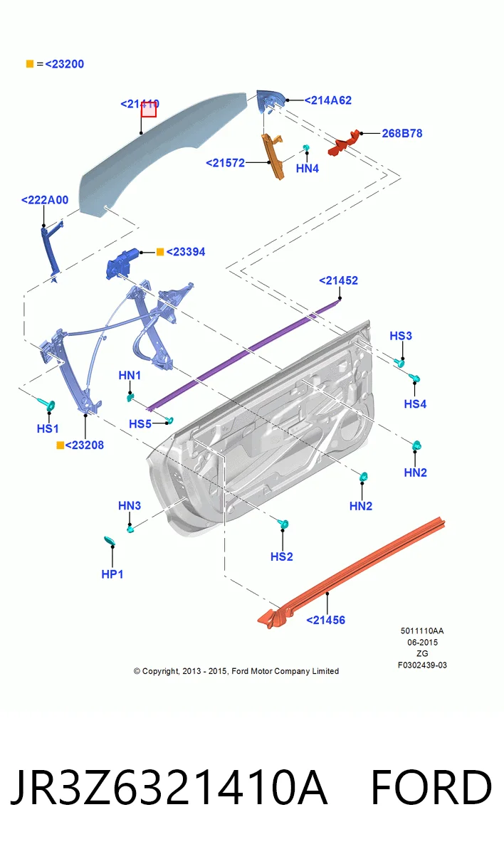 JR3Z6321410A Ford Luna de puerta delantera derecha