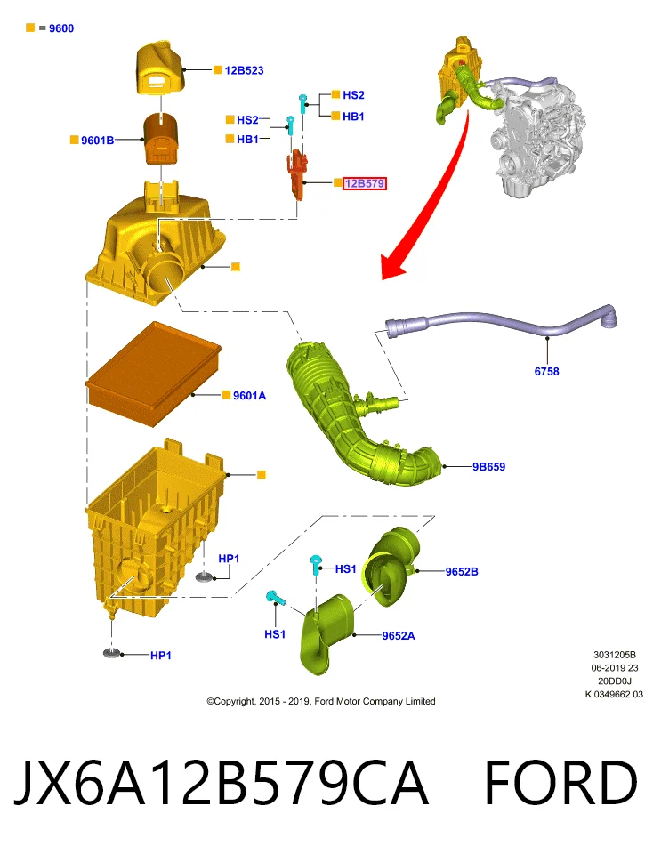 JX6A12B579CA Ford Sensor de flujo de aire