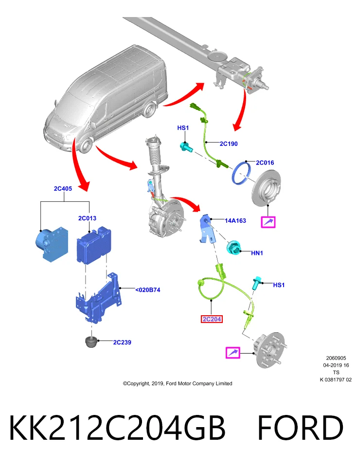 Sensor ABS delantero KK212C204GB FORD