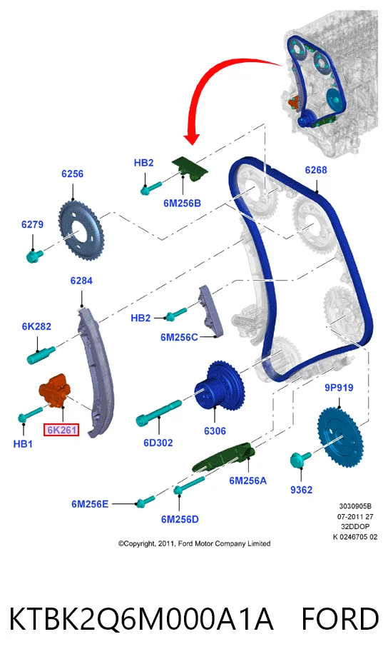 Tensor de cadena de distribución KTBK2Q6M000A1A FORD