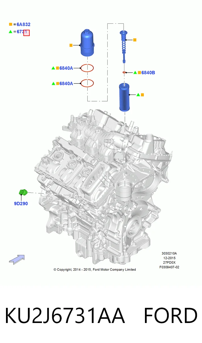 KU2J6731AA Ford Filtro aceite