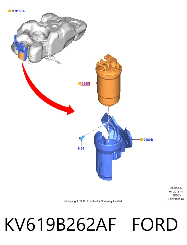 KV619B262AF Ford Filtro de gasolina