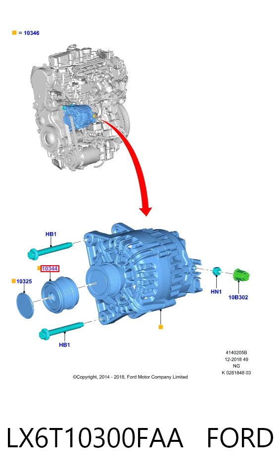 LX6T10300FAA Ford Rueda libre alternador 