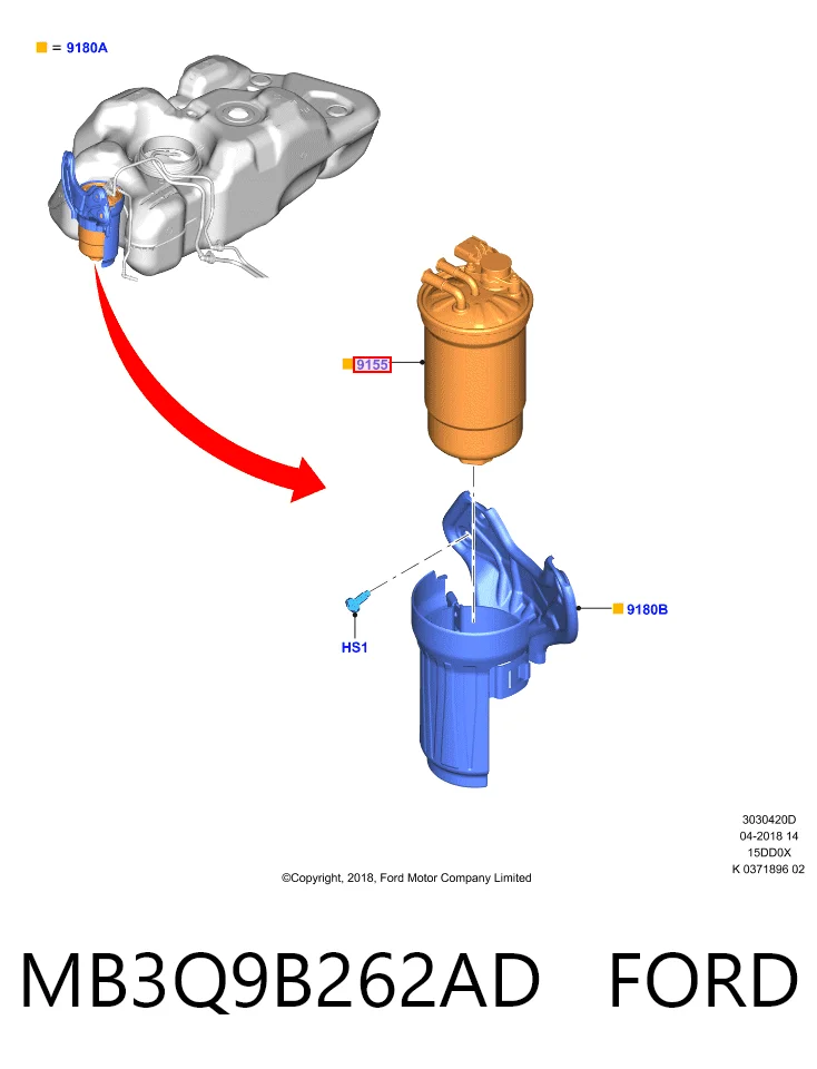 MB3Q9B262AD Ford Filtro de gasolina