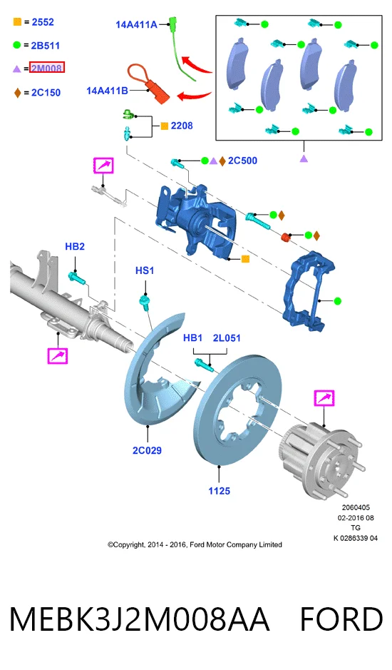 Pastillas de freno traseras de disco MEBK3J2M008AA FORD